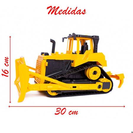 Imagem de Brinquedo Trator Esteira Amarelo Articulável Emborrachado Máquina Construção 30cm