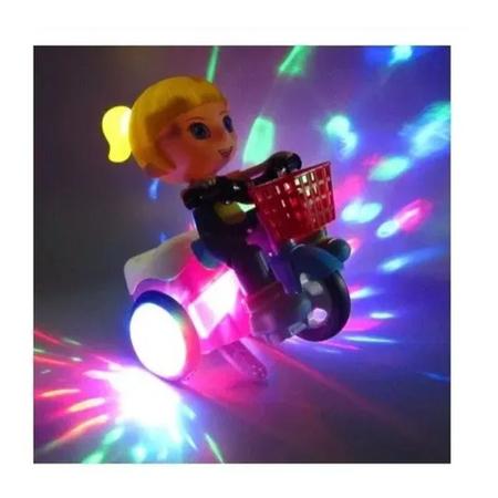 Moto Triciclo Menina Empina Gira 360° Luzes E Sons Personagem