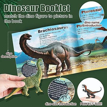 Imagem de Brinquedos de dinossauro oENUX para crianças 3-5,12pcs Figuras realistas de dinossauro jurássico Playset c/ Cartilha Educacional, Dinasour plástico infantil incluindo T-Rex, Triceratops, Dino Learning Toy for Boy Girl Age 4-7