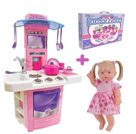 Imagem de Brinquedos Para Meninas 4 5 6 Anos Boneca + Cozinha + Jantar