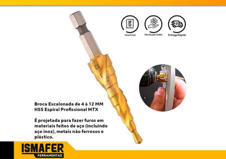 Imagem de Broca Escalonada de 4 à 12 MM HSS Espiral Profissional MTX