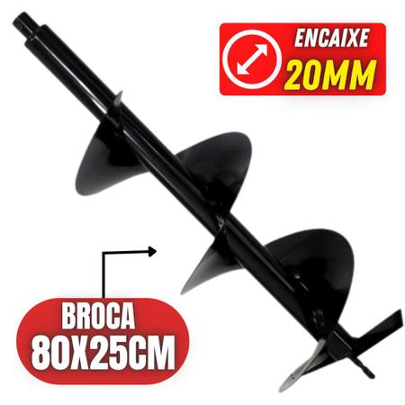 Imagem de Broca Helicoidal 80x25cm Para Perfurador de Solo Com Ponta de Corte em Aço Duro Bitola do eixo 20mm