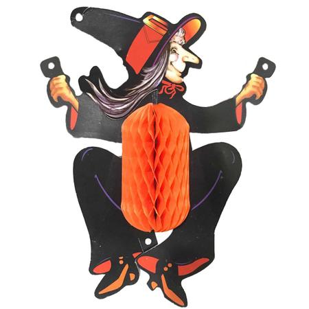Enfeite Halloween Bruxa na Vassoura Sanfonada 30cm - Halloween - Felix  Fantasias