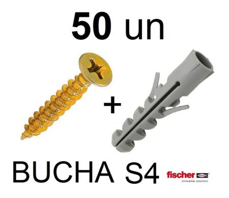 Imagem de Bucha Fischer S4 Nylon 4mm Com Parafuso cabeça chata Conjunto 50 Peças
