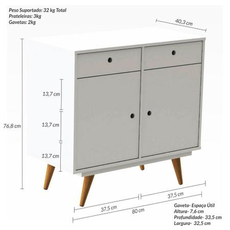 Imagem de Buffet Aparador 80cm 2 Portas 2 Gavetas Retrô 90 Olivar