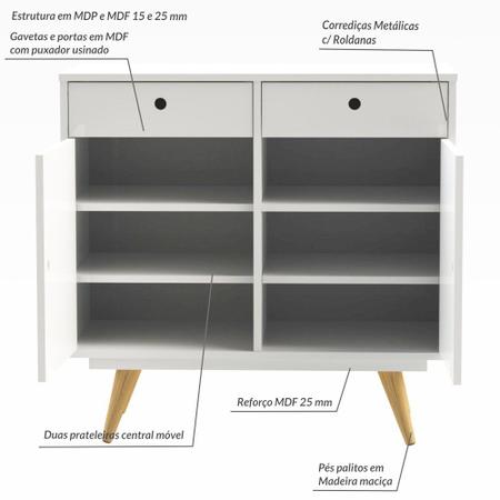 Imagem de Buffet Aparador 80cm 2 Portas 2 Gavetas Retrô 90 Olivar