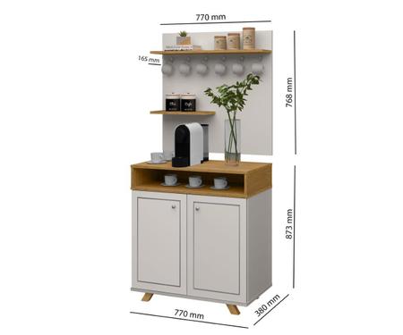 Imagem de Buffet / Aparador Com Painel ST Para o Cantinho do Café Estilo Retrô Com Pés em Madeira 2 Portas Com Detalhe a Lazer Off White/Nature