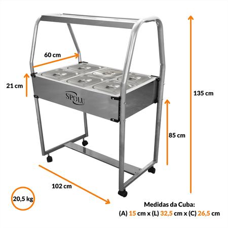 Imagem de Buffet Self Service Quente Carro Térmico 6 Cubas Banho Maria Rechaud Inox Balcão Mesa Carrinho Gastronômico Restaurante