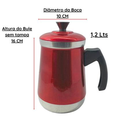 Imagem de Bule Com Mancebo Coador De Café colorido Retro em Alumínio Mariquinha Cafeteira