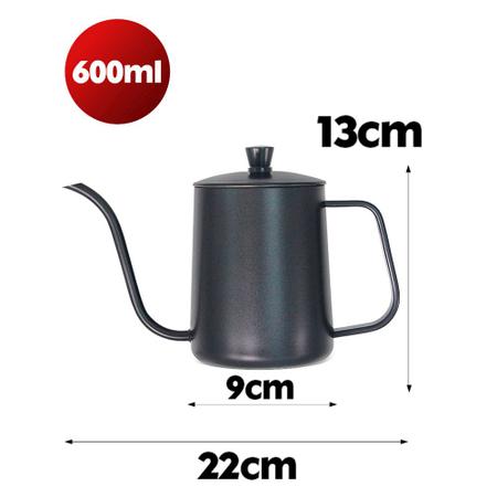 Imagem de Bule de Café Bico Fino 600ml Cafeteira Aço Inoxidável Chá Leite Pescoço De Ganso Preta