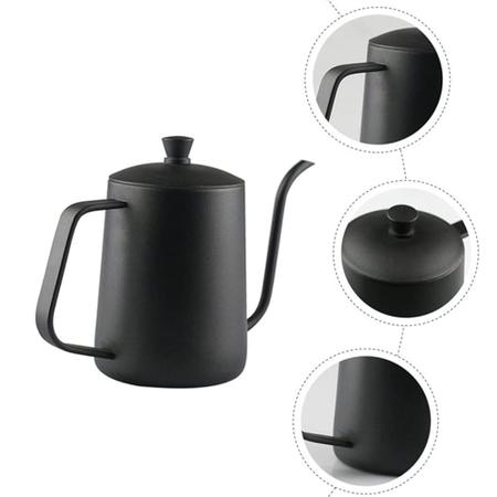 Imagem de Bule de Café Bico Fino 600ml Cafeteira Aço Inoxidável Chá Leite Pescoço De Ganso Preta