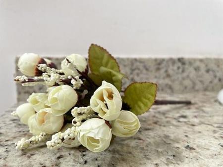 Imagem de Buque Casamento Botão Rosa 15 Flores Artificiais P/ Arranjos