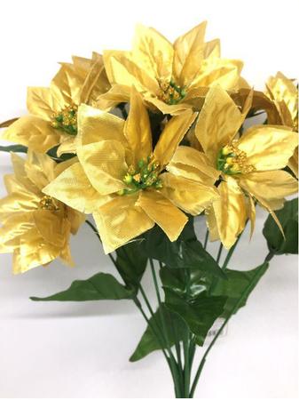 Jogo 3 Buquê Natal Bico de Papagaio Lamê Dourado 7 Flores 32cm - Yangzi -  Mundial Casa e Presentes