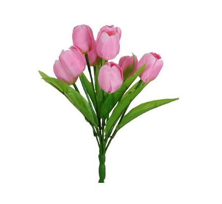 Imagem de Buque Tulipa Cetim X9 Artificial Rosa Grillo 30Cm