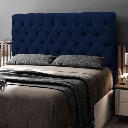 Imagem de Cabeceira Cama Box Casal King Size Lylla 195cm Capitonê com Frame Veludo Azul Marinho - Abmaza