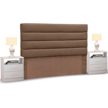 Imagem de Cabeceira Cama Box Casal Queen 160cm Greta Suede e 2 mesa de cabeceiras Branco - Mpozenato