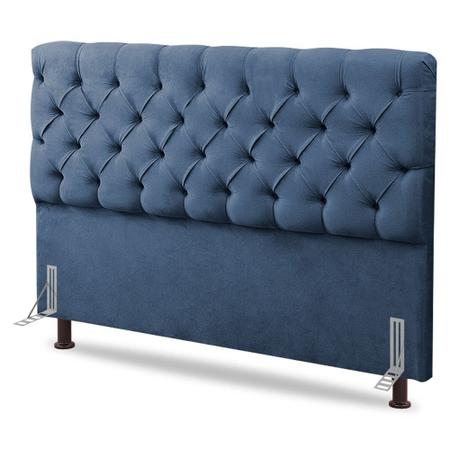 Imagem de Cabeceira Cama Box Casal Queen Size Lylla 160cm Capitonê com Frame Linho Azul - Desk Design