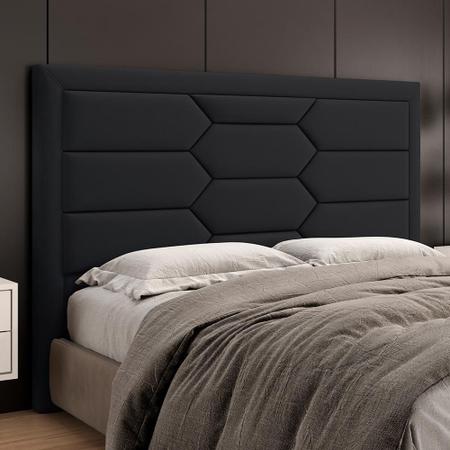 Imagem de Cabeceira Cama Box Queen 160cm Estofada Nora P05 Veludo Preto - Lyam Decor