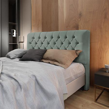 Cabeceira Cama Casal King Box Estofada Capitonê Ana Classic 195cm Veludo Cinza - Luxo Estofados Imagem de Cabeceira Cama Casal King Box Estofada Capitonê Ana Classic 195cm Veludo Cinza - Luxo Estofados