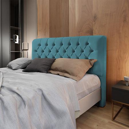 Cabeceira Cama Casal Queen King Box Estofada Capitonê Ana Classic 195cm Veludo Azul - Luxo Estofados Imagem de Cabeceira Cama Casal Queen King Box Estofada Capitonê Ana Classic 195cm Veludo Azul - Luxo Estofados