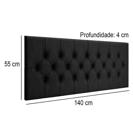 Imagem de Cabeceira Casal Estofada Painel Suspensa Capitonê Suede 140cm x 55cm Preto