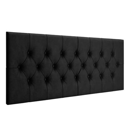 Imagem de Cabeceira Casal Estofada Painel Suspensa Capitonê Suede 140cm x 55cm Preto