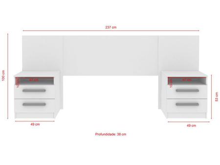 Imagem de Cabeceira Casal MDP com 2 Prateleiras 2 Criados 