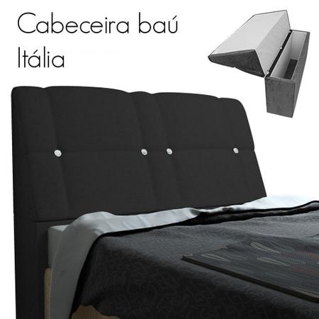 Imagem de Cabeceira com baú Itália Cama Box Queen 160 cm Suede Amassado Preto - JS Móveis