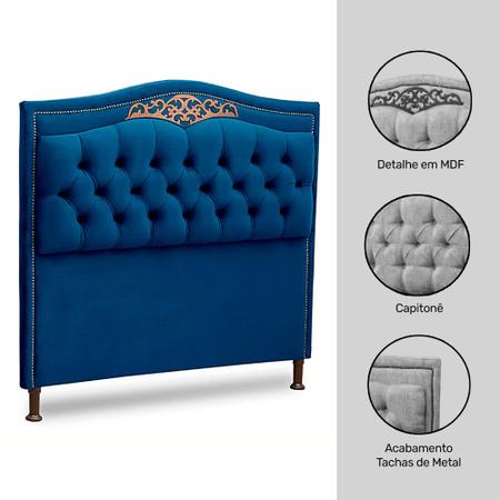 Imagem de Cabeceira e Calçadeira Baú Cama Box Casal Queen Size Belize 160cm Luxor Azul Marinho - Desk Design