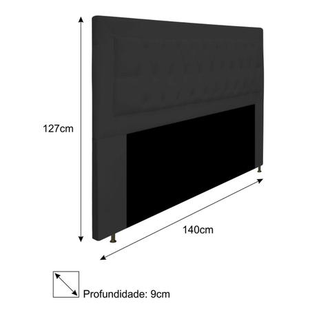 Imagem de Cabeceira Estofada Bianca 140cm para Cama Casal Capitonê Tecido Sintético Preto - KDAcanto Móveis