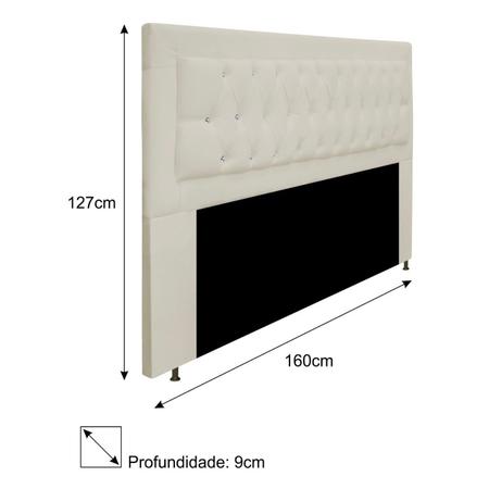 Cabeceira Estofada Bianca 160cm Queen Size Strass Capitonê material sintético Bege - Damaffê Móveis - DAMAFFE MÓVEIS Imagem de Cabeceira Estofada Bianca 160cm Queen Size Strass Capitonê material sintético Bege - Damaffê Móveis