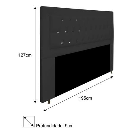Cabeceira Estofada Bianca 195cm para Cama King Size Strass Capitonê Suede Preto - DAMAFFE MÓVEIS Imagem de Cabeceira Estofada Bianca 195cm para Cama King Size Strass Capitonê Suede Preto