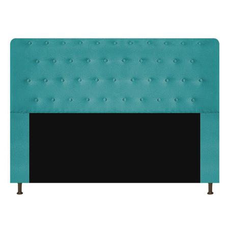 Imagem de Cabeceira Estofada Brenda 140 cm para Cama Casal com Botonê  Suede Azul Turquesa