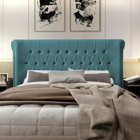 Cabeceira Painel Estofada Box para Cama King Casal Capitonê New 2m Veludo Azul - Luxo Estofados Imagem de Cabeceira Painel Estofada Box para Cama King Casal Capitonê New 2m Veludo Azul - Luxo Estofados