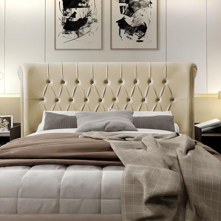 Cabeceira Painel Estofada Box para Cama King Casal Capitonê New 2m Veludo Bege - Luxo Estofados Imagem de Cabeceira Painel Estofada Box para Cama King Casal Capitonê New 2m Veludo Bege - Luxo Estofados