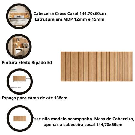 Imagem de Cabeceira Para Cama Box Com Efeito Ripado Cross Casal 144,70x60cm Freijó - Movelove