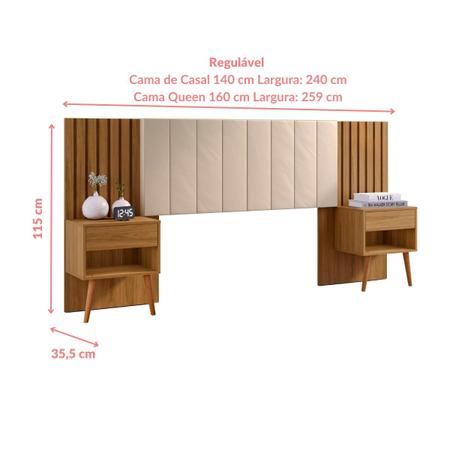 Imagem de Cabeceira Para Cama Box de Casal e Queen Extensível com Mesa de Cabeceira e Capitonê Camaru - Zara - Robel Móveis