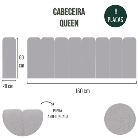 Imagem de Cabeceira Queen Estofada de Colar na Parede Kit 8 Placas Modelo Arredondada - Várias Cores