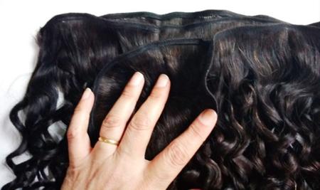 Cabelo Humano Cacheado Tecido Telado 50 Cm 100 Gramas - Jkbellus Imagem de Cabelo Humano Cacheado Tecido Telado 50 Cm 100 Gramas