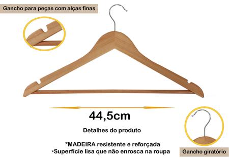 Imagem de Cabide De Madeira Marfim Adulto Organizador Closet Armário Kit 50 Peças 