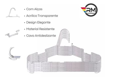 Imagem de Cabide Infantil de Acrílico Transparente Kit com 60 unidades Envio Imediato