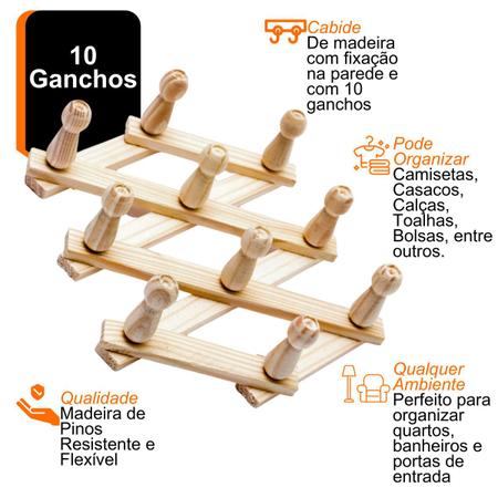Imagem de Cabide Sanfonado com 10 Ganchos de Madeira Multiuso