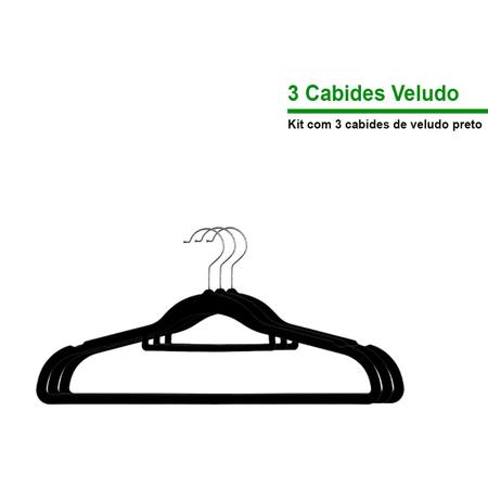 Imagem de Cabides De Veludo 3 peças Finos Multiuso Cinza/Preto