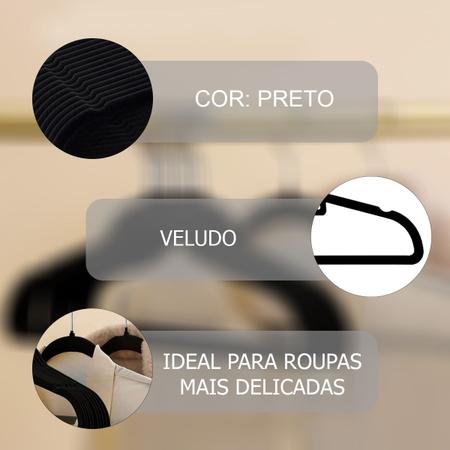 Imagem de Cabides De Veludo 3 peças Finos Multiuso Cinza/Preto