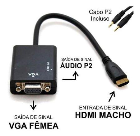 Imagem de Cabo Adaptador Conversor Hdmi X Vga Com Áudio P2