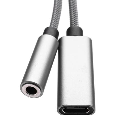 Imagem de Cabo Adaptador Duplo Tipo-C Carregador + Fone 2 em 1, Para USB-C, Fone de Ouvido P2