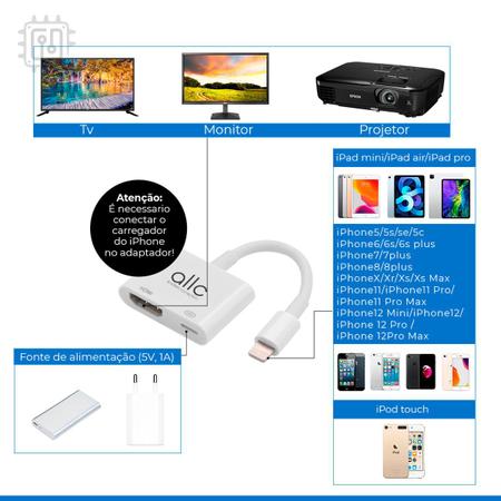 Cabo Adaptador Lightning para HDMI Espelhar Tela do iPhone iPad