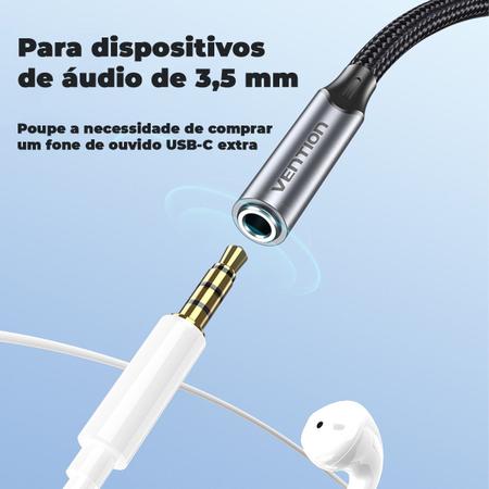 Imagem de Cabo Adaptador USB C Para P2 3,5mm Fone Celular 1m Vention