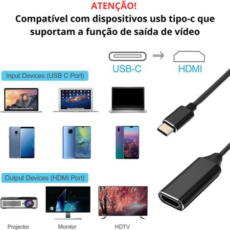 Imagem de Cabo Adaptador Video USB Tipo C Para Hdmi 4k Celular Tv Notebook Projetor