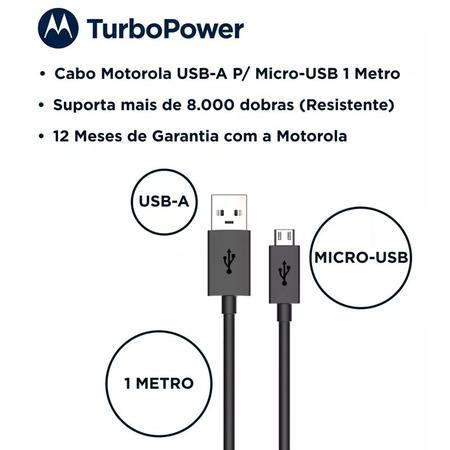 Imagem de Cabo Carregador Original Motorola Micro Usb 1 Metro - Moto C Plus, E4, E4 Plus, E5, E5 Play, E6 Play, E6 Plus, E6s, E6i, E7 Plus, G4 Play, G5
